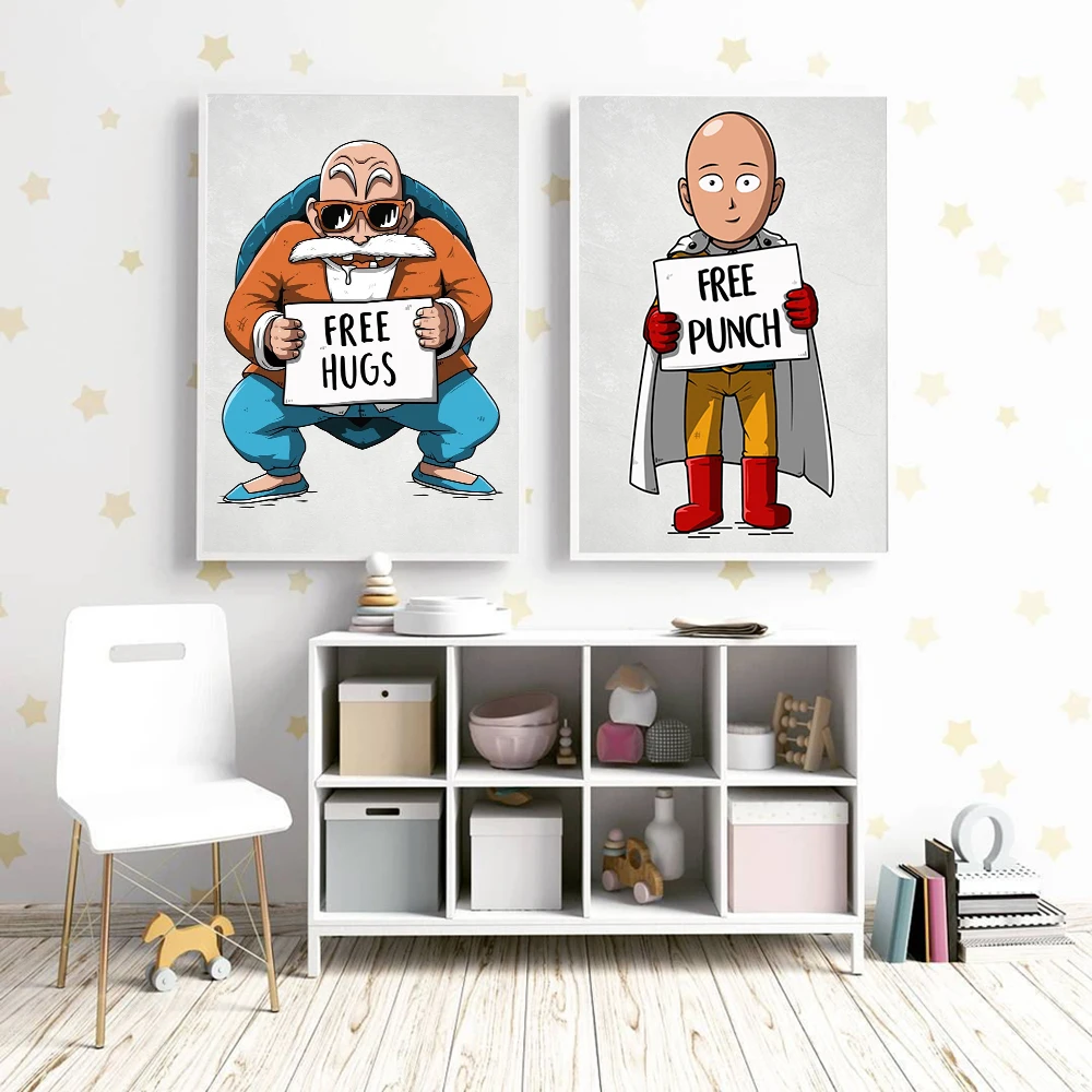 Картинка на холсте с рисунком мультяшной фигуры, держащей плакат, свободное посвящение, печать плаката с забавным буддийским монахом на стену.