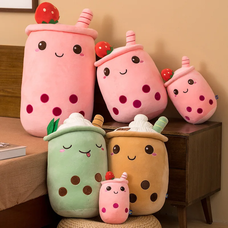 

23cm Cute Bubble Tea Soft Stuffed Plush Fruits Drink Bottle Doll Pineapple Strawberry Milk Tea Cup Pillow Cushion Kids Plush Toy