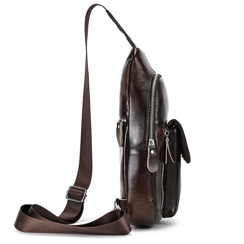 Retro Genuine Leather Men's Chest Bag Outdoor Chest Pack Business Shoulder Crossbody Bag For Male Casual Sling Bag