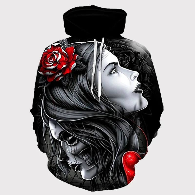 

Gothic Retro Beauty Mask Skeleton 3D Print Sweatshirt Men Women Cool Motorcycle Style Hoodie Hip Hop Skull Black Hooded Hoodies