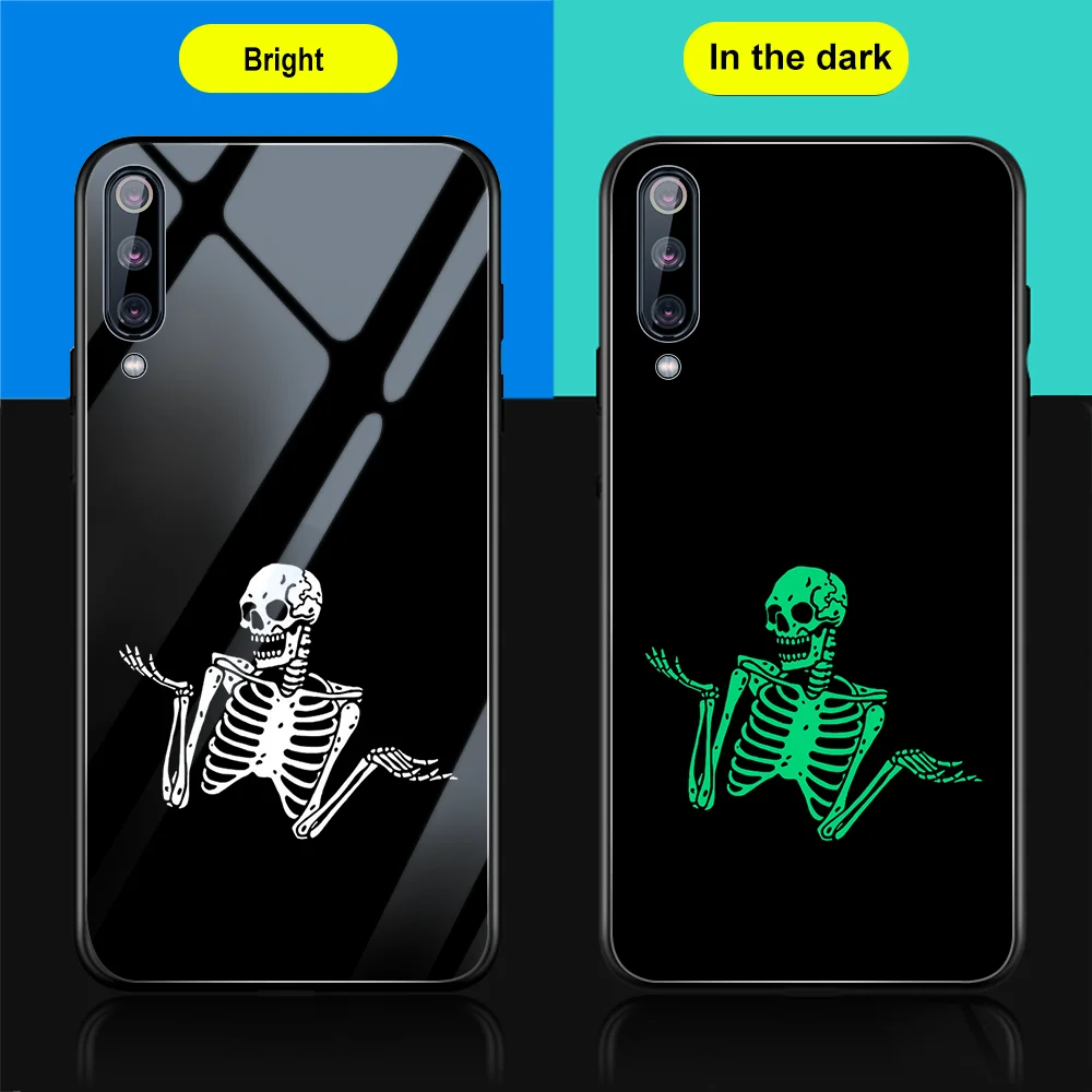 

Funny Skull Luminous Glass Case for Xiaomi Poco F1 8Lite 11 10 9 10Lite 12Pro 9Lite Note 11TPro 10Ultra 10Pro A3 Mi M3 X3 NFC