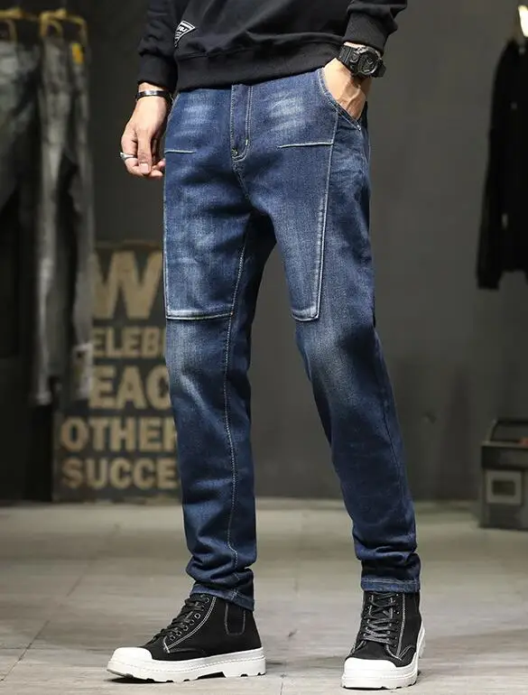 Ink Printing Jeans Straight Men's Jeans Male Hip-Hop Trousers Loose Patchwork Jeans Loose Baggy Jeans