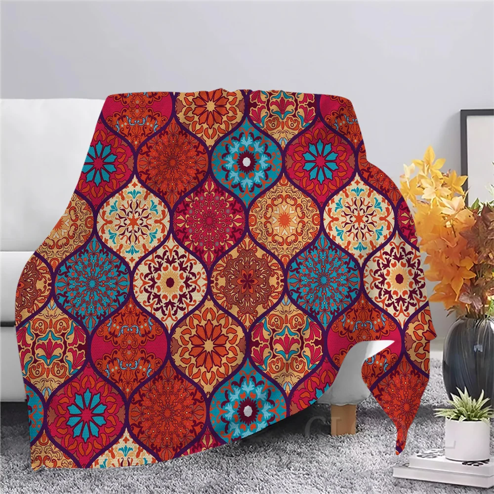 Moroccan Design Printing Sherpa Fleece Bedspread Picnic Thic
