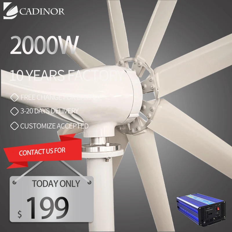 

Low Noise 8 Blades 2000W Horizontal Wind Turbine Generator 12V 24V 48V Three-Phase Windmill With Free MPPT Charger Controller