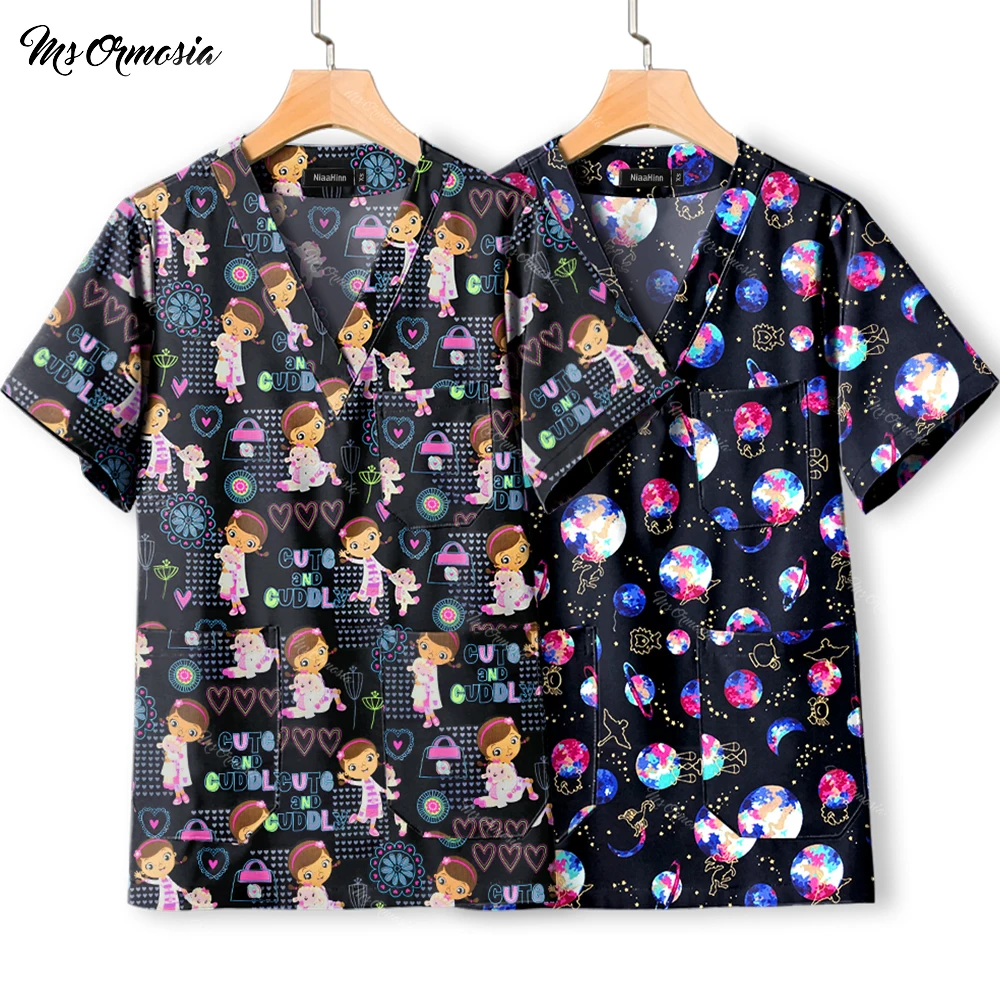 Хирургическая униформа футболка с принтом и 3 карманами героями мультфильмов