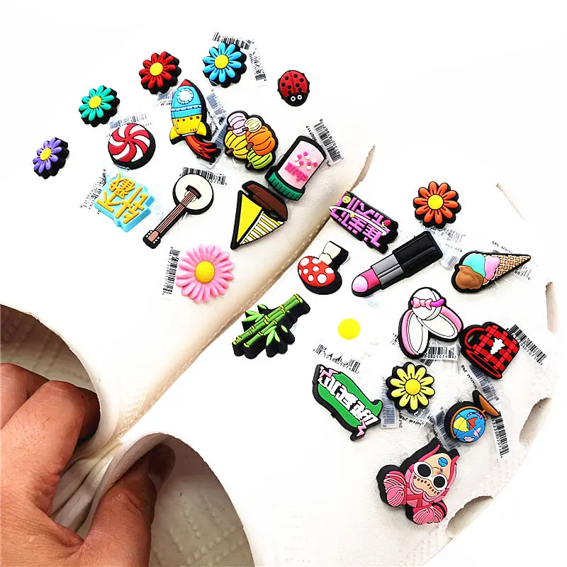 Dropshipping 26 Latest Styles PVC Shoe Charms Cute Colorful Chrysanthemums Ice Cream Croc Shoes Accessories Decorations JIBZ