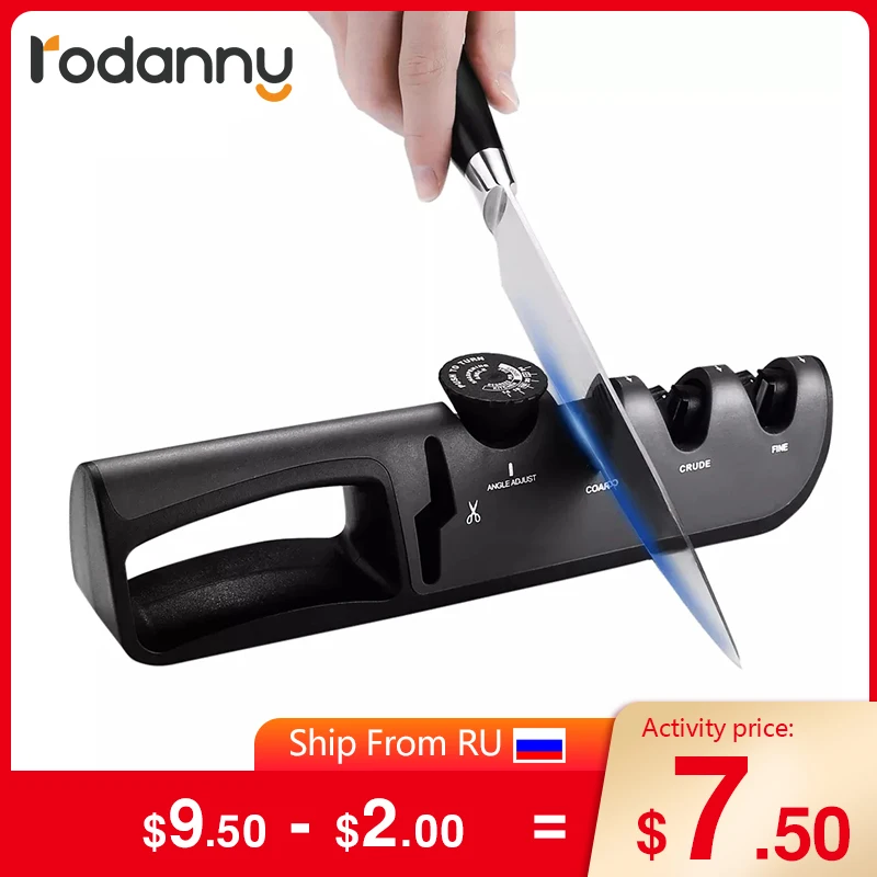 

Rodanny Multifunctional Adjustable 4 in 1 Scissors Sharpening Stone Stainless Steel Sharpener Knife Professional Kitchen Tool