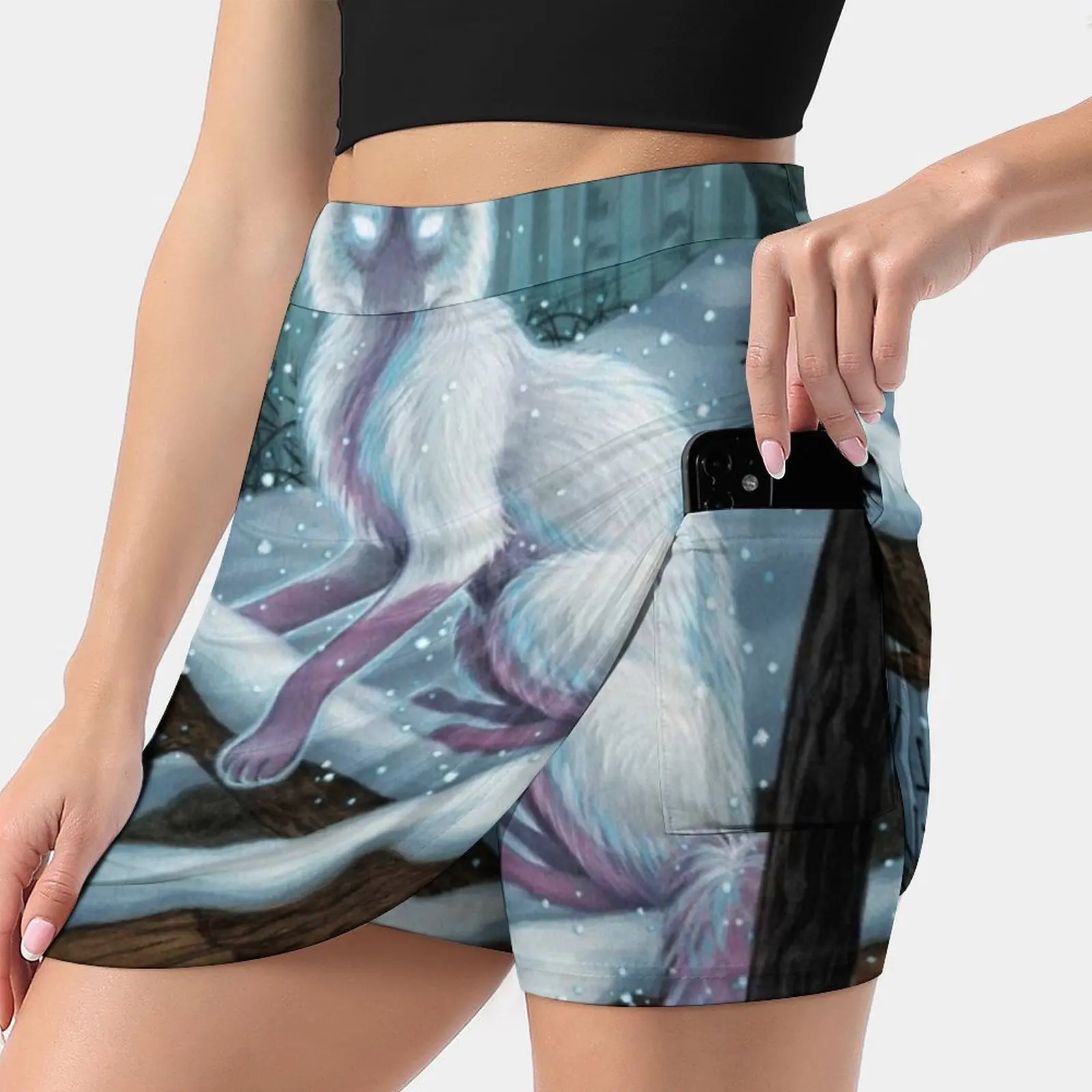 

Юбка женская трапециевидная зимняя с карманами, мистическая винтажная одежда с принтом лисы, снега, снега, лисы, зима