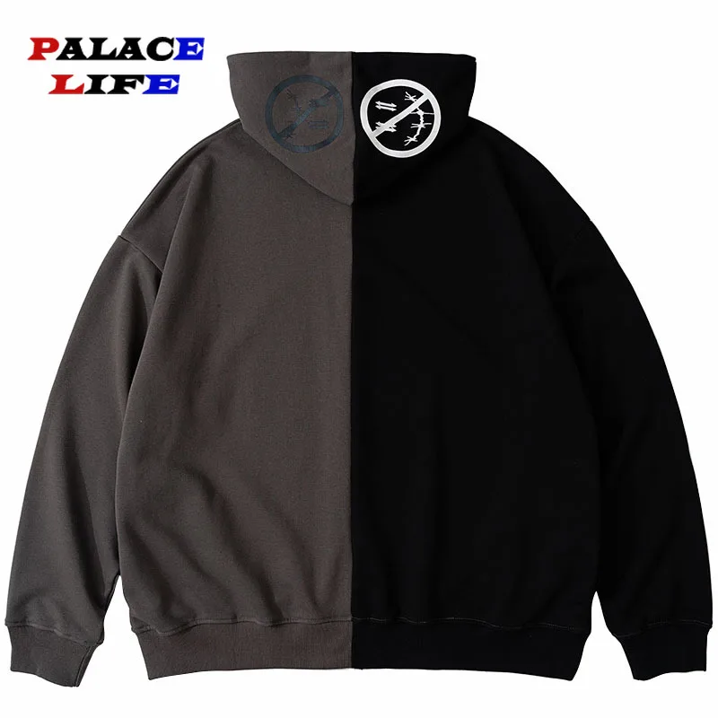 

2022 Men Harajuku Cotton Loose Jacket Coat Autumn Outwear Hooded Jacket Hip Hop Streetwear Graphic Print Patchwork Jacket Coat