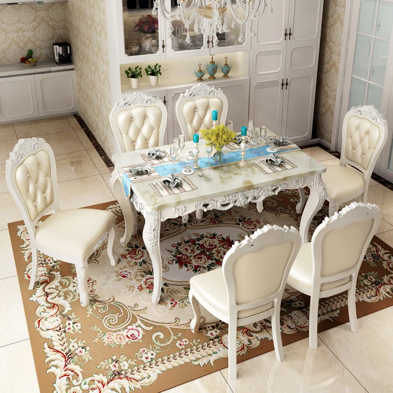 

Marble Dining Table One Table Six Chairs European Dining Table Chair Combination Small Family Solid Folded Appearance Material