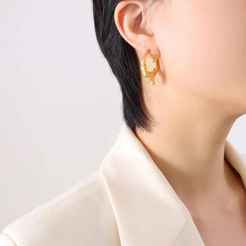 

Irregular Embossed Statement Earrings Stainless Steel Vintage Geometric Hoop Earrings Women's Accessories Party Gifts