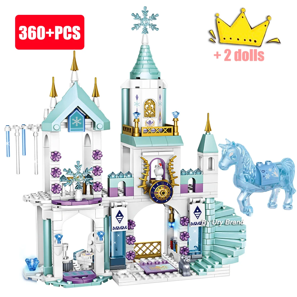 

Friends Princess Castle House Sets for Girls Movies Royal Ice Playground Horse Carriage DIY Building Blocks Toys Kids Gifts 2022