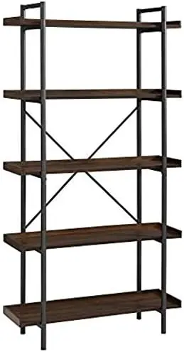

Shelf Industrial Wood Metal Bookcase Tall Bookshelf Storage Home Office, 68 Inch, Dark Walnut