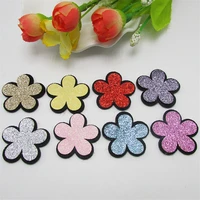 14pcslot 3 5cm shinyglittered flower padded appliqued for diy handmade children hair clip accessories hat shoes patches
