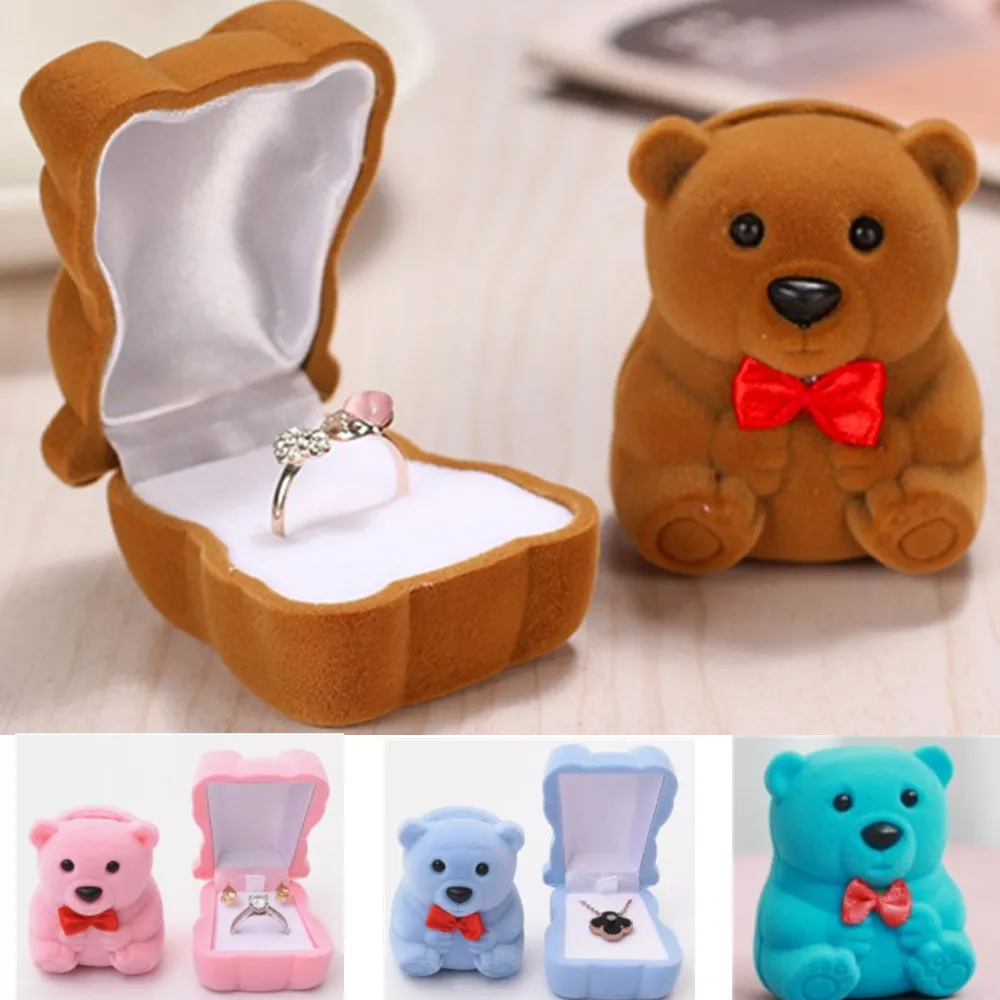 

2023New Cute Bow Tie Bear Velvet Jewelry Box Wedding Ring Box Ring Case Earing Necklace Ear Stud Holder Jewelry Display Gift Box