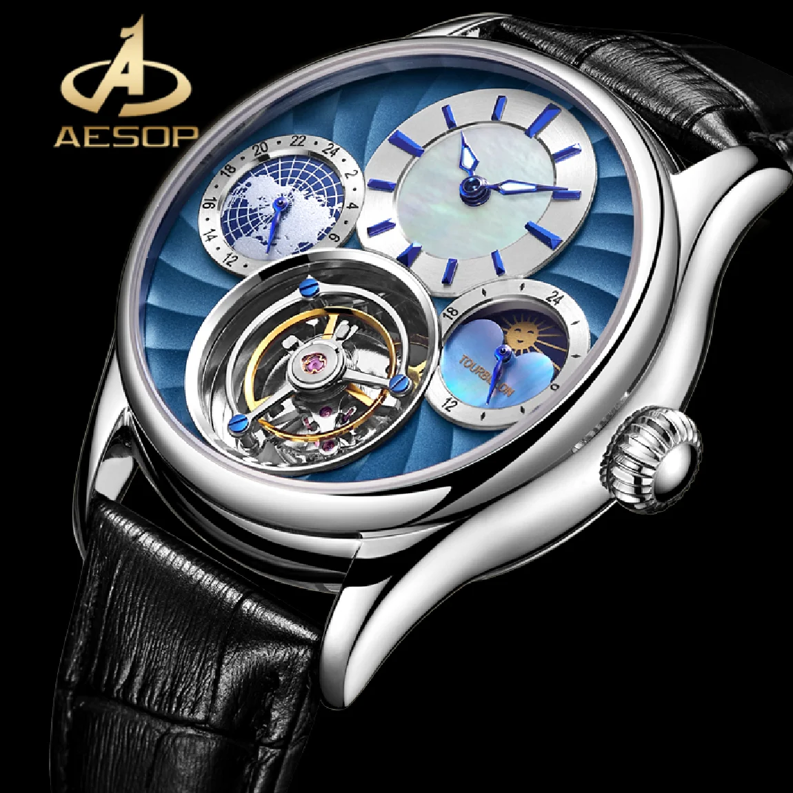 

AESOP Real Tourbillon Men Watch Man Manual-Winding Mechanical Watches 42mm Waterproof Sappire Glass Skeleton Watch Men Relojes