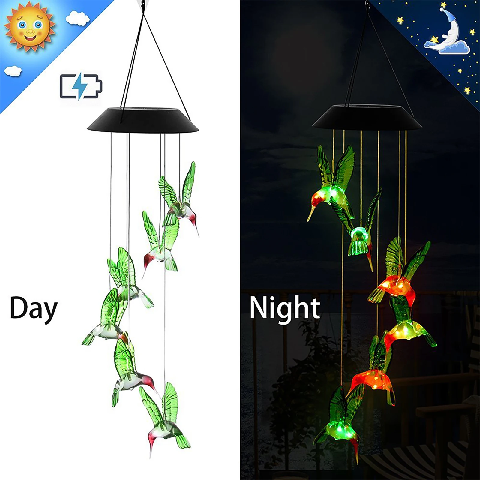 

LED Solar Wind Chime Light Hummingbird Wind Chime Light Color Changing Hanging Solar Light For Patio Yard Garden Night Light
