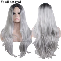 woodfestival synthetic wig cosplay colored hair wigs for party women long ombre black grey blue pink blonde green red wavy