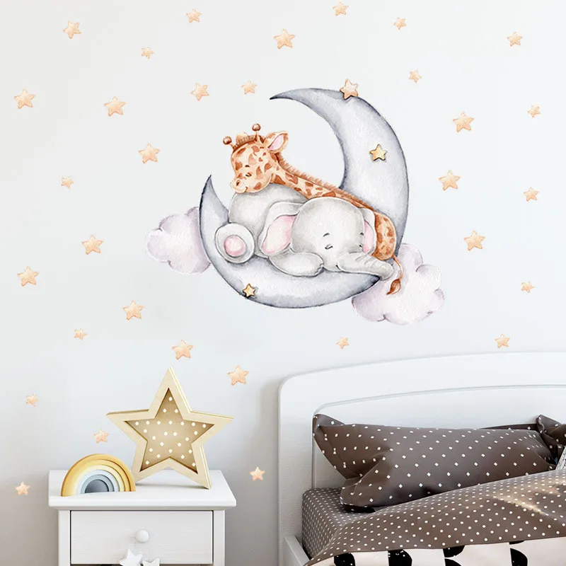 

Cute Elephant Bunny Balloon Wall Stickers for Children Kids Rooms Girls Baby Room Bedroom Decoration Nursery Wallpaper Star