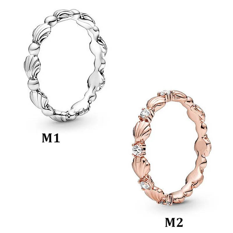 

100% 925 Silver New Fashion Shining Shell Ring Women's Wedding Holiday Gift Diy Charm Jewelry