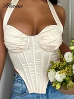 hbenna halter sleeveless crop top for women outfits summer coquette backless cami top cropped clothes slim asymmetric hem tanks
