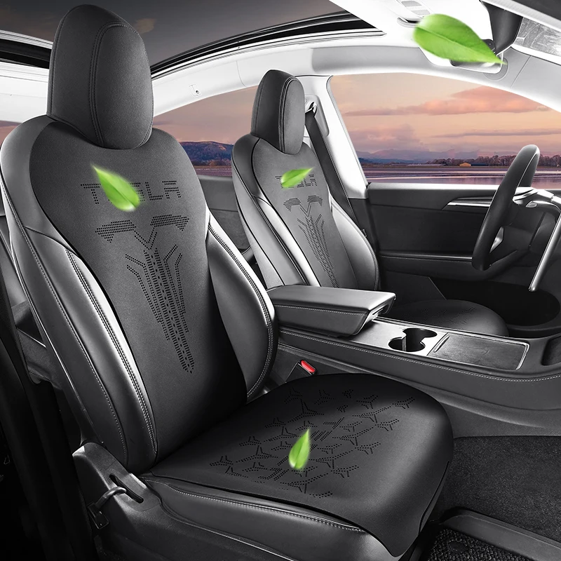 Фото Замшевая подушка для автомобильного сиденья Tesla Model Y Model 3 2021 2022 2023, воздухопроницаемые автомобильные аксессуары, полный комплект, белый цвет №2