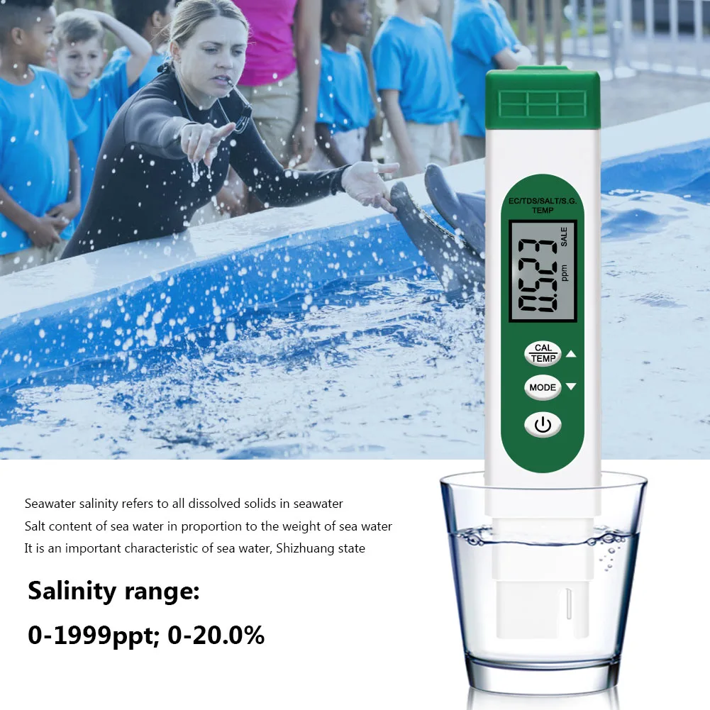 

5 in 1 Multifunctional Digital Water Quality Monitor Tester Portable Pen Type EC S.G Salt Temperature Total Dissolved Solids Det
