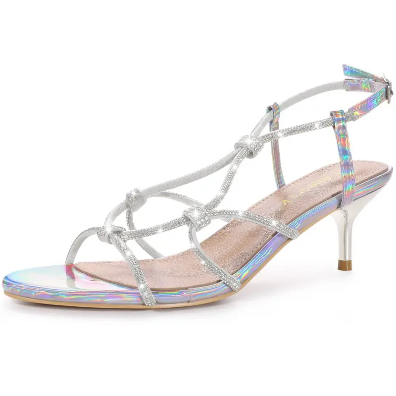 

Women's Rhinestone Strappy Slingback Kitten Heels Sandals