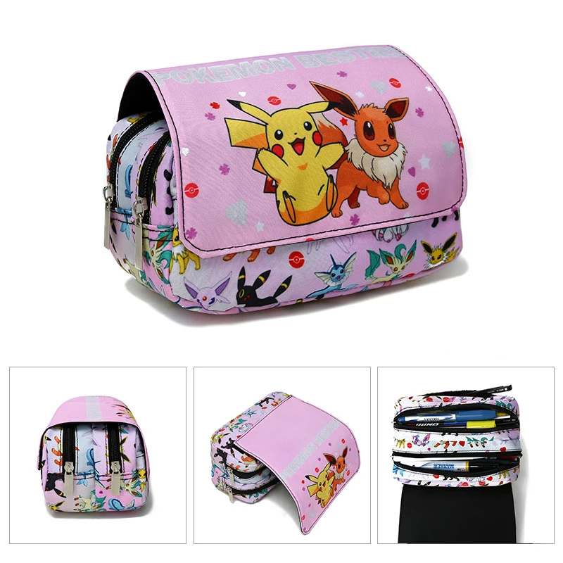 

Anime PokemonLarge Capacity Pencil Bag Kawaii Pikachu Eevee StationeryHolder Bag Children Pen Case Students School Supplies Gift
