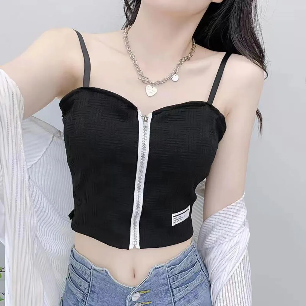 

Bodycon Slim Tank Top For Women Summer Zipper Vest Sleeveless Camisole Corset Top Backless Slim Sexy Women's Crop Top Underwear