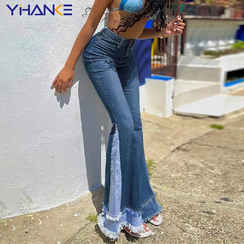 

Джинсы-клеш с высокой талией, составного кроя, y2k