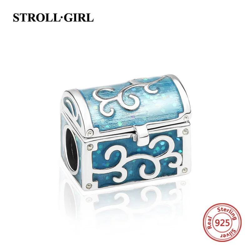 

Fit European Bracelet Silver 925 Luxury Blue Enamel Jewelry Box Heart Charms Diy Beads Antique Jewelry Making for Women Gift