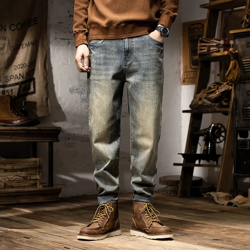 

2023 Spring Autumn Men's Jeans Stretchy Calf Pants Trendy Harlem Pants Loose Plus Size 46 mid-rise Casual Long Pants Retro jeans