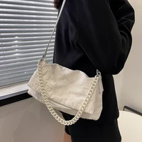 trend chain cloth womens bags 2022 fashion casual large female bags 5 colors solid white shoulder bags high quality green bag