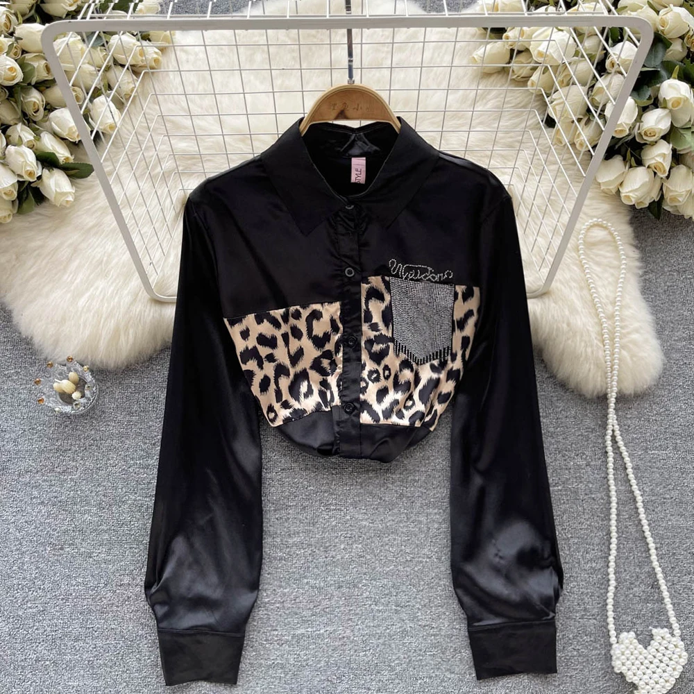 

Осенний топ с длинными рукавами в стиле ретро с леопардовым принтом