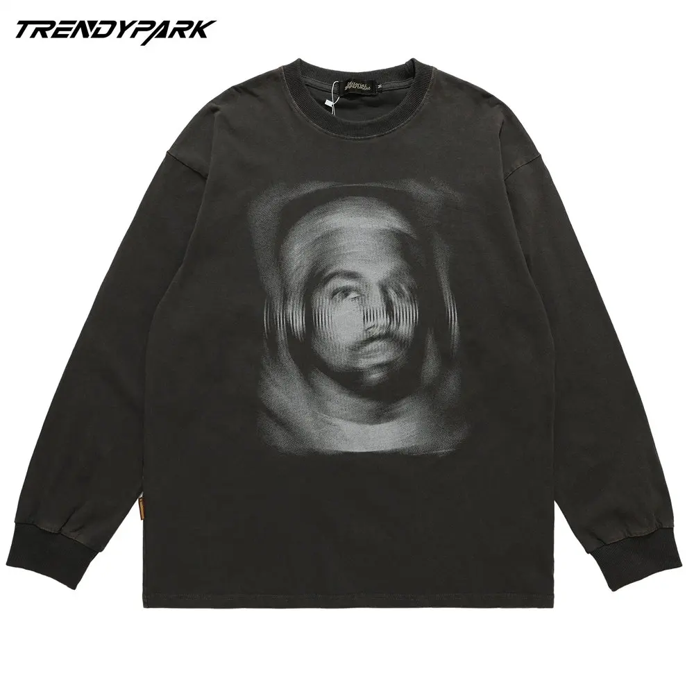 

AAAOversized T-shirt Full Sleeve Hip Hop Streetwear T Shirts Goth Punk Letters Print 2022 Harajuku Autumn Cotton Casual Men T-sh