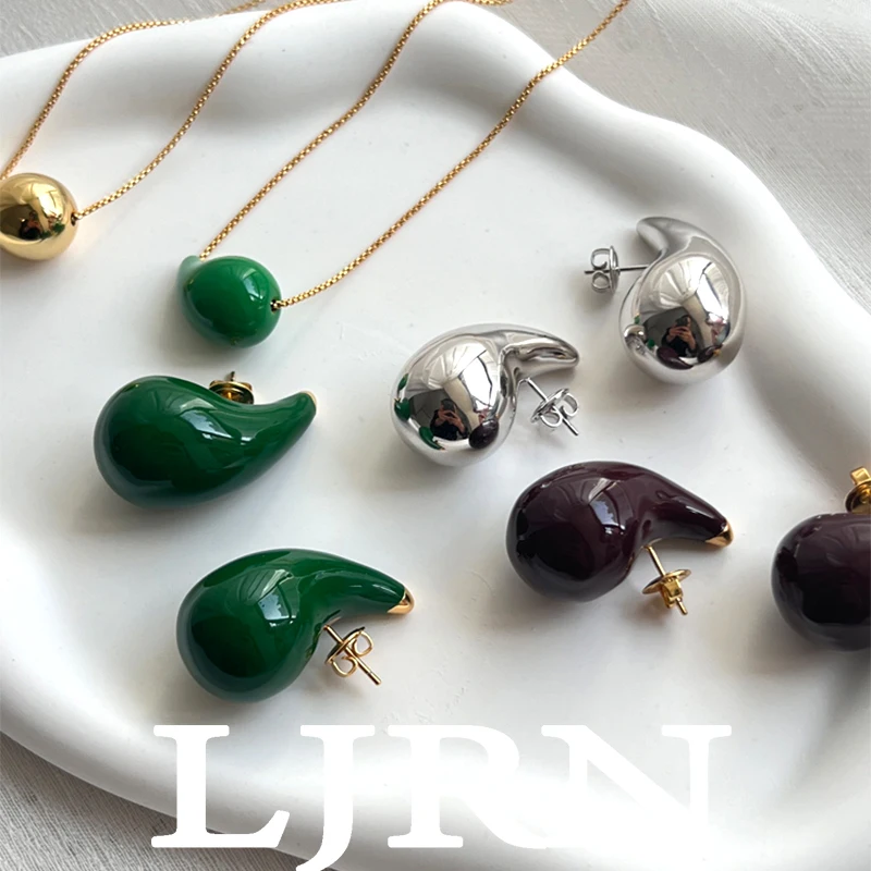 

2023 INS Style Stud Earring Water Drop Half Empty Big Colorful Enamel Jewelry for Women Girl Brass Metal Simple Trendy Charm