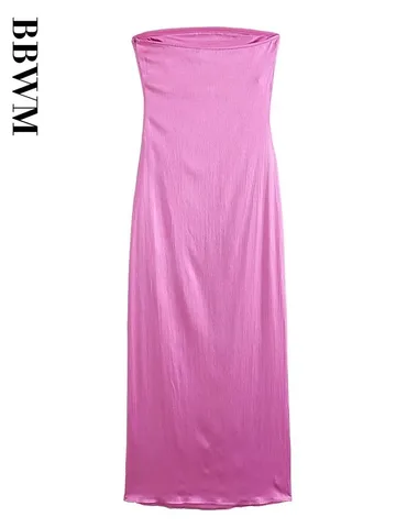 Satin Dress Woman Corset Long Dress Women Sexy Backless Dresses 2023 Bustier Off Shoulder Straight Collar Chic Female Maxi Dress