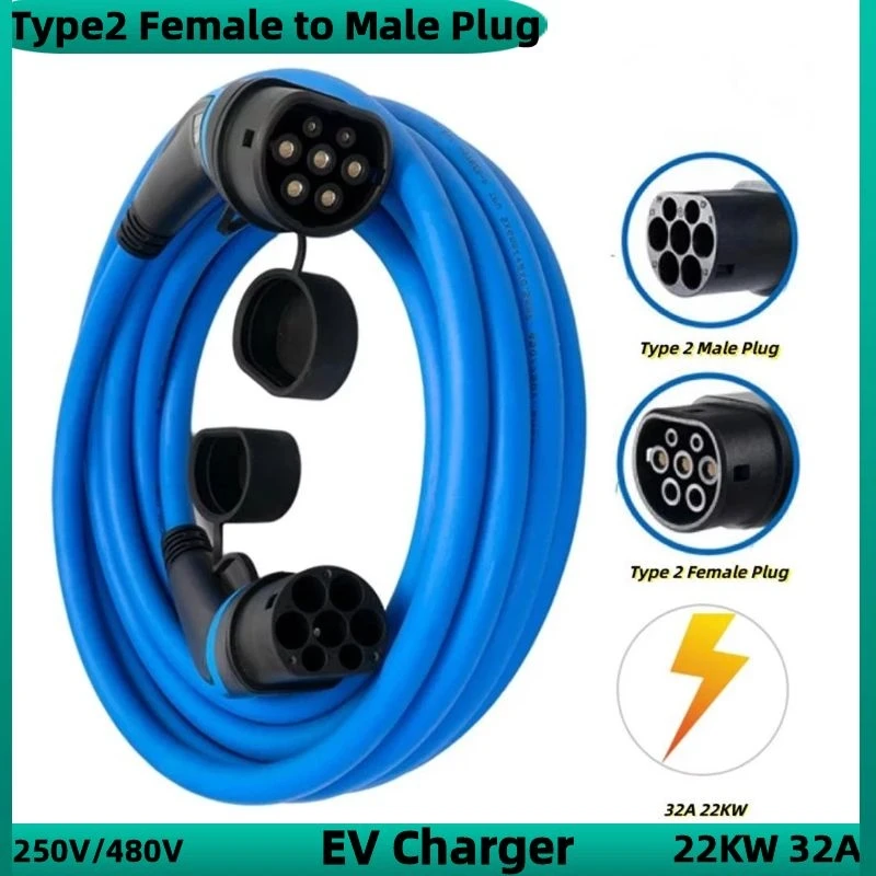 

32A 22KW EV зарядка IEC 62196-2 EV зарядный кабель типа 2 to Type 2 штекер «Мама-папа» кабель 3 фазы 7/10/15 метра кабель