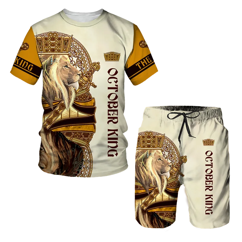 

3D Lion Animal Print Men Tracksuits O-neck ​short Sleeve Men Clothing Sport Suit Casual Tops Tees Pants Set Fitness ​Sportswear