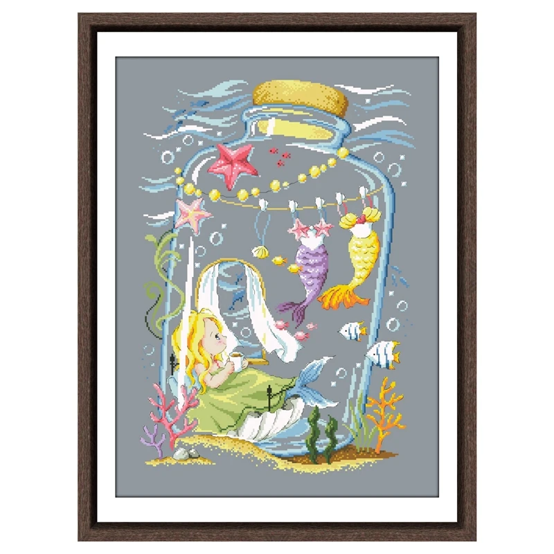 

Mermaid's room cross stitch kit cotton thread 18ct 14ct 11ct deep gray canvas stitching embroidery DIY wall decor