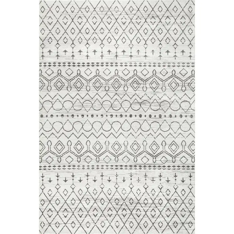 

Machine Washable Geometric Moroccan Area Rug, 8' x 10', Ivory