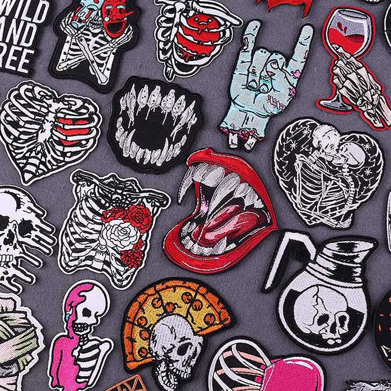 

Punk Skeleton Applique Iron on Patches for Clothing Stickers DIY Skull Embroidered Patches on Clothes Sticker Biker Sewing Patch