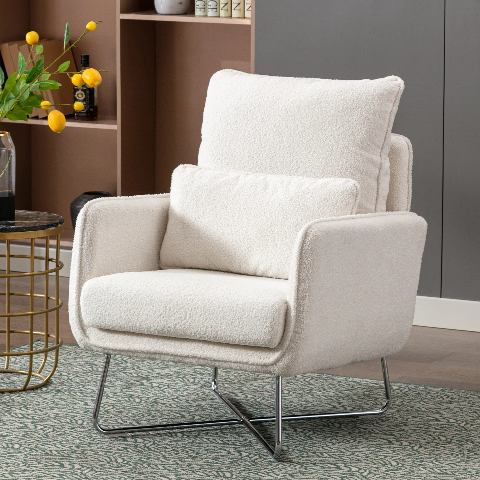 

Modern Comfy Leisure Accent Chair, Teddy Short Plush Particle Velvet Armchair with Lumbar Pillow for Living Room