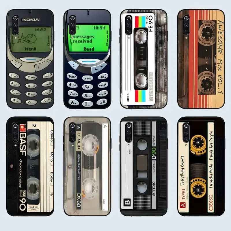 

Black Vintage Cassette Tape Retro Phone Case For Xiaomi Redmi Note 8 9 10 11 Pro S Liquid Silicone Case