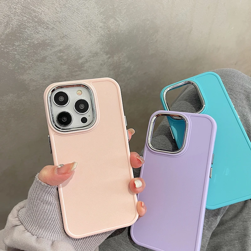 

Luxury Original Candy Liquid Silicone Phone Case For iPhone 11 12 13 14 Pro Max Plus XR X XS Shockproof Plating Lens Soft Cover