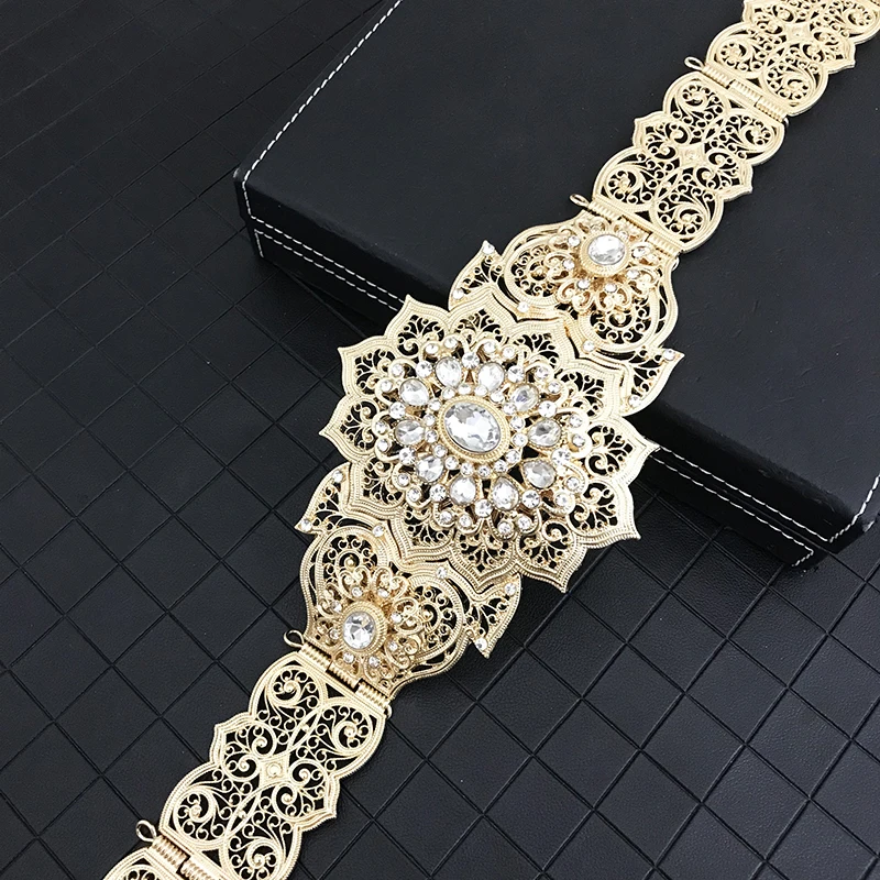

Moroccan Gold color Belt Jewelry Flower Design Metal Bridal Waist Chain Body Chain Length Adjustable