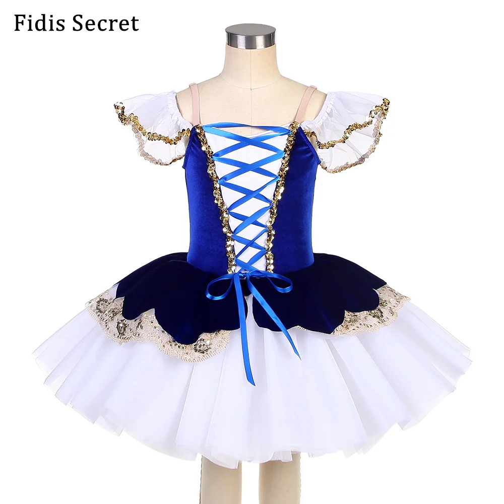 

Blue Bodice Peasant Stage Wear w/White Puffy Skirt,Girls Napoli Romantic Ballet Dress,Ballerina Dance Competition Tutu Costumes
