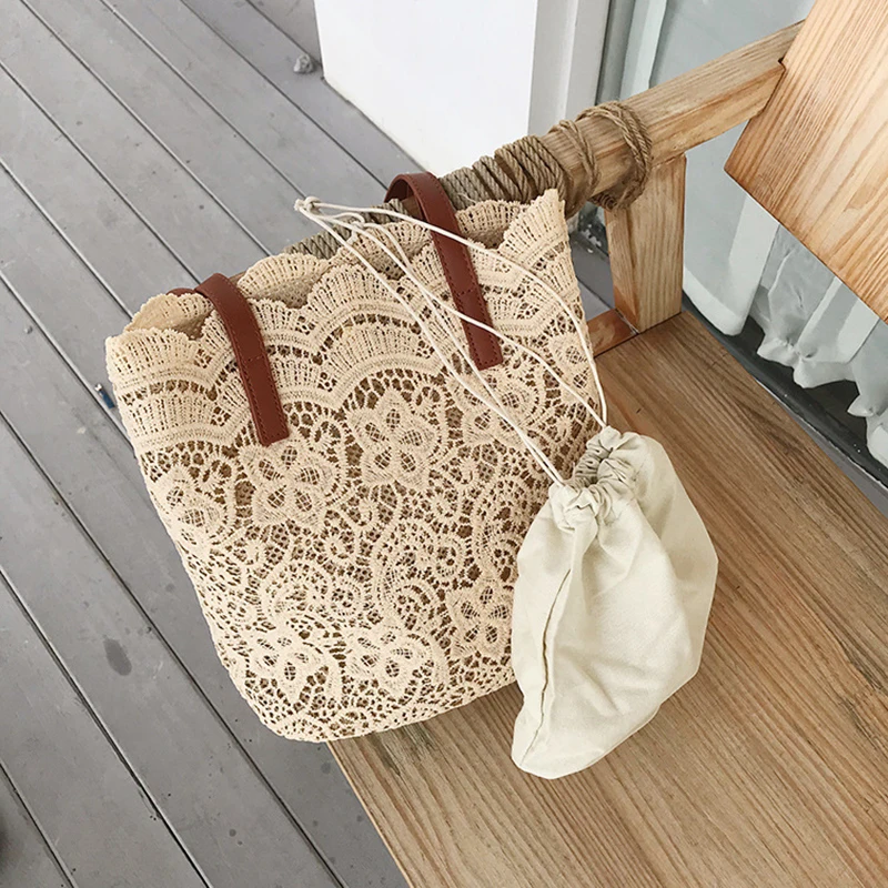 

Bohemian Hollow Out Design Bucket Shoulder Bags Women 2022 Summer Beach Handbags Large Capacity Shopping Tote Bags For Women
