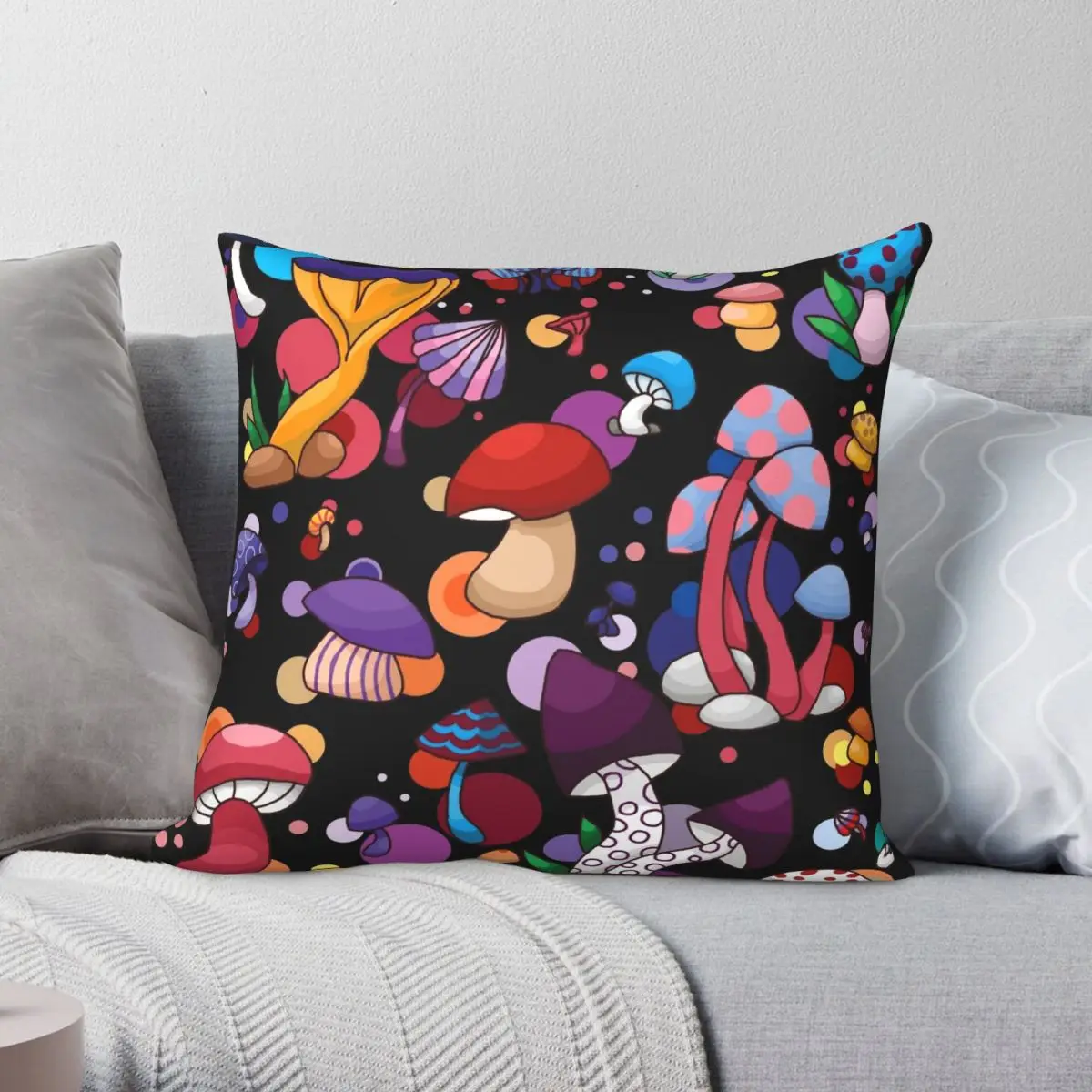 

Mushroom Square Pillowcase Polyester Linen Velvet Creative Zip Decor Sofa Cushion Cover